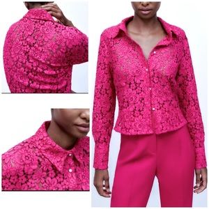 Zara Barbie pink thick lace hot pink shirt